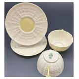 Belleek Tridacna Irish Porcelain Tea Set with Cups, Saucers, Creamer and Sugar