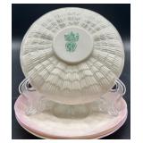 Belleek Pink Tridacna Tea Set with Cups, Saucers, Creamer and Sugar Bowl