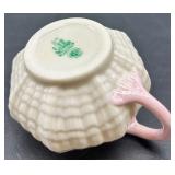Belleek Pink Tridacna Tea Set with Cups, Saucers, Creamer and Sugar Bowl