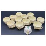 Belleek Neptune Shell Pattern Tea Cups and Limpet Pattern Saucers Set of 13 Cups and 13 Saucers