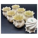 Set of 7 Vintage Belleek Neptune Twist Shell Shaped Sugar Bowls