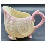 Belleek Neptune Pink Shell Creamer and Sugar Bowl Set