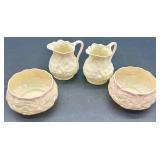 Belleek Pink Lotus Pattern Creamer and Sugar Bowl Set of 4