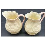 Belleek Pink Lotus Pattern Creamer and Sugar Bowl Set of 4