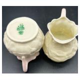 Belleek Pink Lotus Pattern Creamer and Sugar Bowl Set of 4