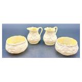 Set of 4 Belleek Lotus Pattern Creamers and Bowls