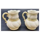 Set of 4 Belleek Ribbon Pattern Creamers and Sugar Bowls