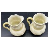 Set of 4 Belleek Ribbon Pattern Creamers and Sugar Bowls