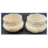 Set of 4 Belleek Ribbon Pattern Creamers and Sugar Bowls