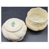 Set of 4 Belleek Ribbon Pattern Creamers and Sugar Bowls