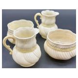 Belleek Ribbon Creamers and Sugar Bowls Set of 4
