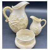 Belleek Ivy Pitcher, Creamer and Sugar Bowl Set