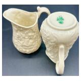 Belleek Bacchus Mask and Grapes Creamer and Plate Set