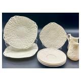 Belleek Bacchus Mask and Grapes Creamer and Plate Set