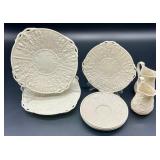 Belleek Bacchus Mask and Grapes Creamer and Plate Set
