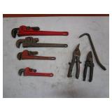 Pipe Wrenches, Tin Snips, Crowbar