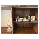 Collection of Vintage Decorative Items, Plates, Figurines, and Glass Oil Lamp