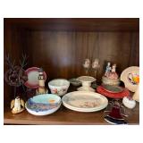 Collection of Vintage Decorative Items, Plates, Figurines, and Glass Oil Lamp