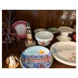 Collection of Vintage Decorative Items, Plates, Figurines, and Glass Oil Lamp