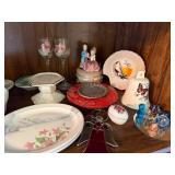 Collection of Vintage Decorative Items, Plates, Figurines, and Glass Oil Lamp