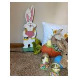 Easter Decor Collection with Bunny Figures, Wreath, and Pillow