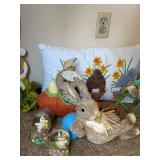 Easter Decor Collection with Bunny Figures, Wreath, and Pillow