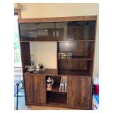 Large Wood Entertainment Center with Glass Doors and Shelving