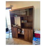 Large Wood Entertainment Center with Glass Doors and Shelving