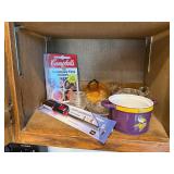 Mixed Kitchen Lot with Mugs, Glassware, Bowls, and Cookbooks