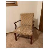 Upholstered Arm Chair with Wooden Frame and Damask Pattern