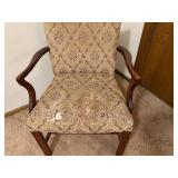 Upholstered Arm Chair with Wooden Frame and Damask Pattern