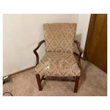 Upholstered Arm Chair with Wooden Frame and Damask Pattern
