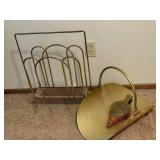 Vintage Brass Fireplace Set with Log Holder, Scuttle, and Bellows
