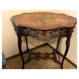 Antique Ornate Wood Accent Table with Carved Floral Details
