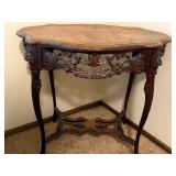 Antique Ornate Wood Accent Table with Carved Floral Details