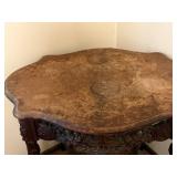 Antique Ornate Wood Accent Table with Carved Floral Details