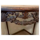 Antique Ornate Wood Accent Table with Carved Floral Details
