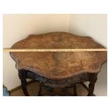 Antique Ornate Wood Accent Table with Carved Floral Details