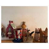 Collection of Country Farmhouse Decor Including Barns, Houses, and Primitive Figures