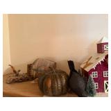 Collection of Country Farmhouse Decor Including Barns, Houses, and Primitive Figures