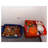 Large Lot of Fall and Halloween Decor Items in Storage Totes