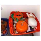 Large Lot of Fall and Halloween Decor Items in Storage Totes