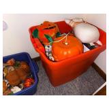 Large Lot of Fall and Halloween Decor Items in Storage Totes
