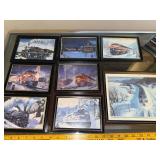 Train Locomotive Telephone and Set of 7 Framed Train Art Prints