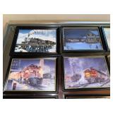 Train Locomotive Telephone and Set of 7 Framed Train Art Prints