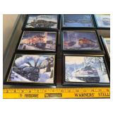 Train Locomotive Telephone and Set of 7 Framed Train Art Prints