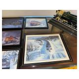 Train Locomotive Telephone and Set of 7 Framed Train Art Prints