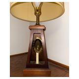 Vintage Wooden Table Lamp with Candle Accent and Fabric Shade