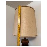 Vintage Wooden Table Lamp with Candle Accent and Fabric Shade