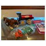 Set of 4 Collectible Toy Vehicles Including Coca-Cola Delivery Trucks and Horse Drawn Wagon